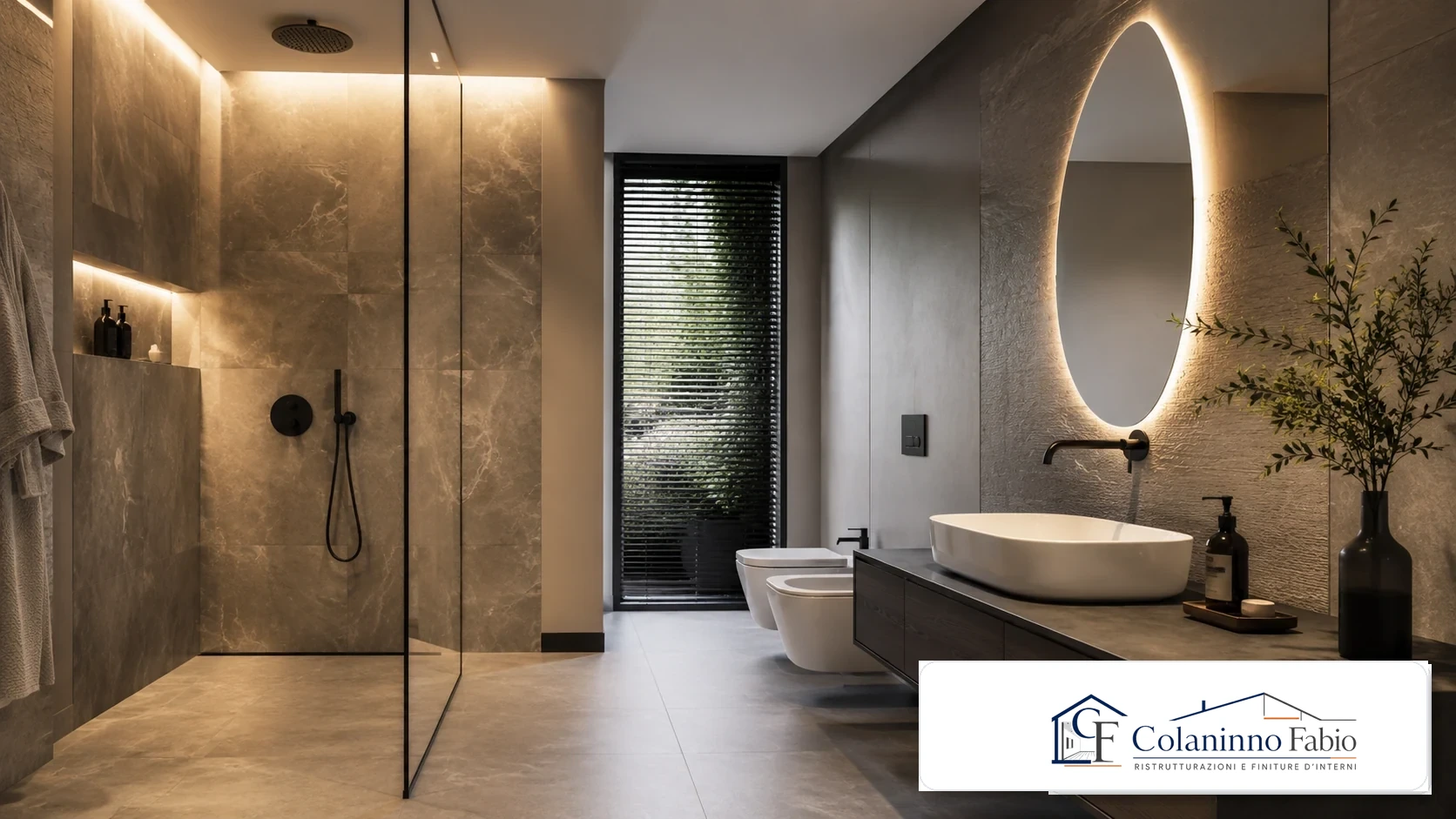 Bagno moderno con doccia walk-in e nicchia