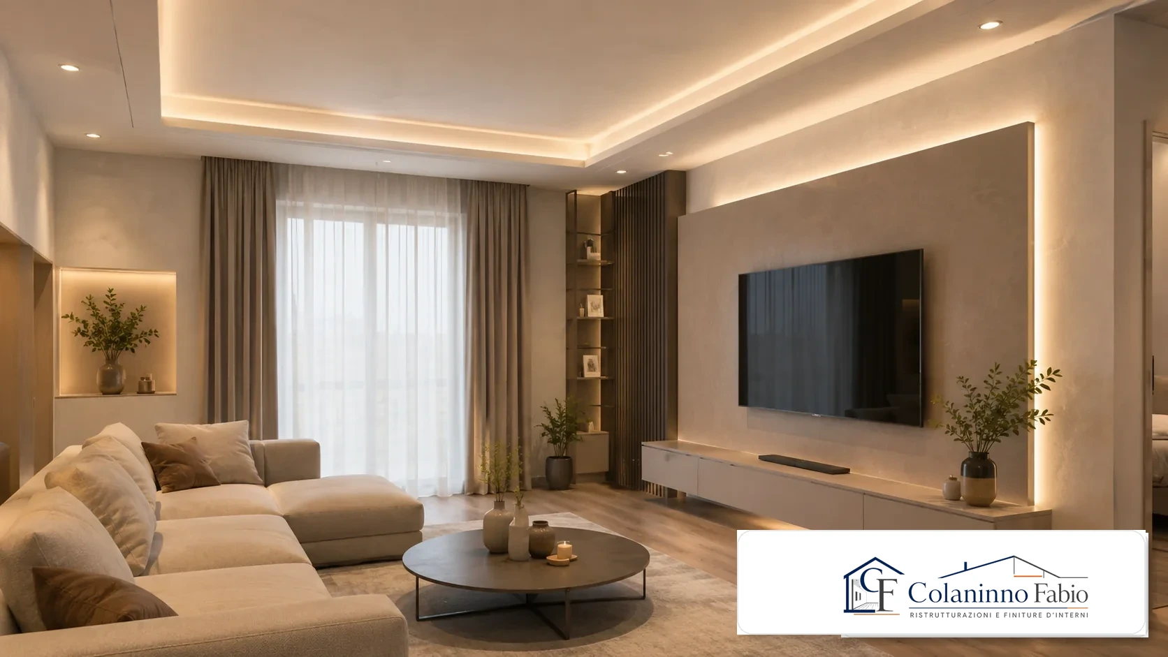 Soggiorno moderno con finiture e illuminazione